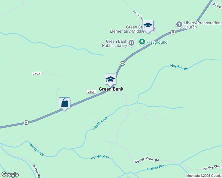 map of restaurants, bars, coffee shops, grocery stores, and more near in Green Bank