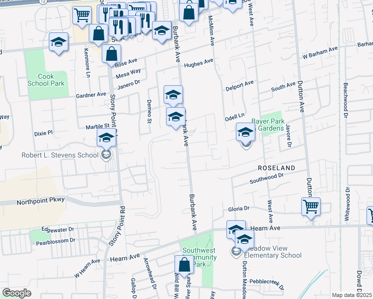 map of restaurants, bars, coffee shops, grocery stores, and more near 1815 Burbank Avenue in Santa Rosa