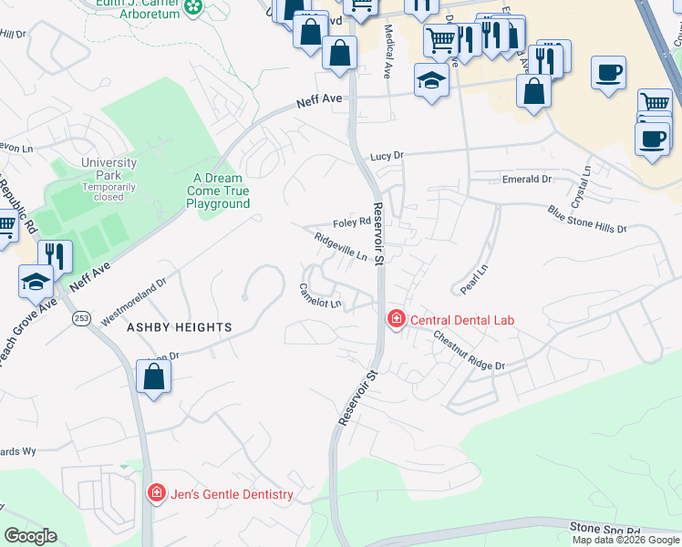 map of restaurants, bars, coffee shops, grocery stores, and more near 2345 Avalon Woods in Harrisonburg