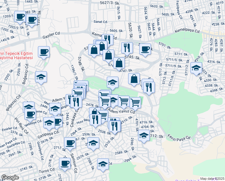 map of restaurants, bars, coffee shops, grocery stores, and more near 10 5748. Sokak in Bornova