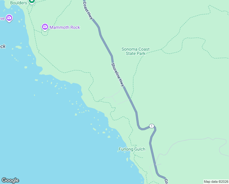 map of restaurants, bars, coffee shops, grocery stores, and more near 55 Pacific View Drive in Jenner