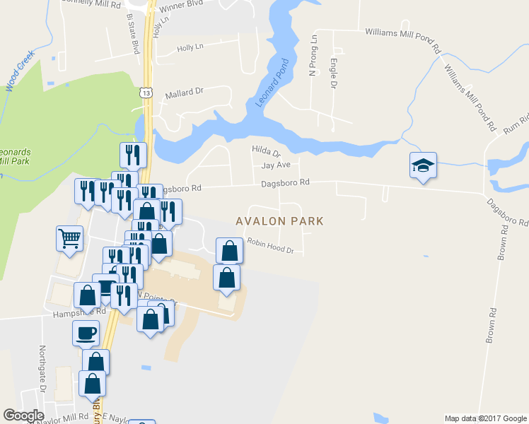 map of restaurants, bars, coffee shops, grocery stores, and more near 30412 Saxon Court in Salisbury