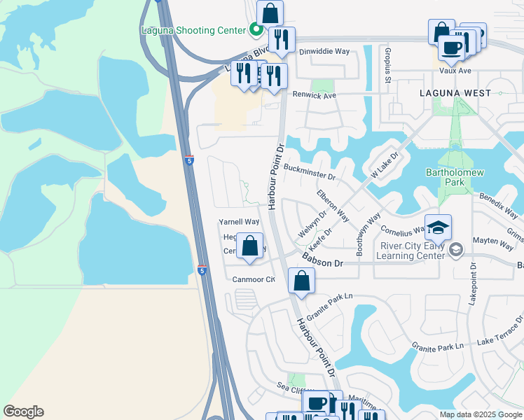 map of restaurants, bars, coffee shops, grocery stores, and more near 9317 La Tonis Way in Elk Grove