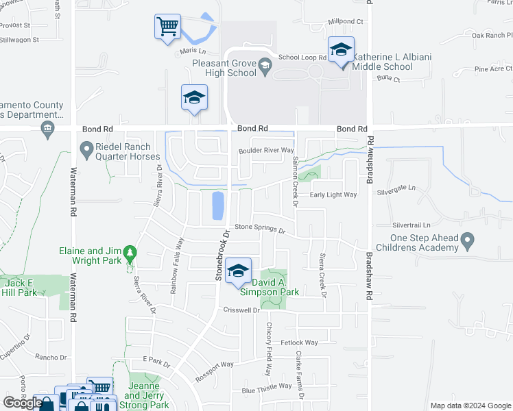 map of restaurants, bars, coffee shops, grocery stores, and more near 9305 Winding Brook Way in Elk Grove