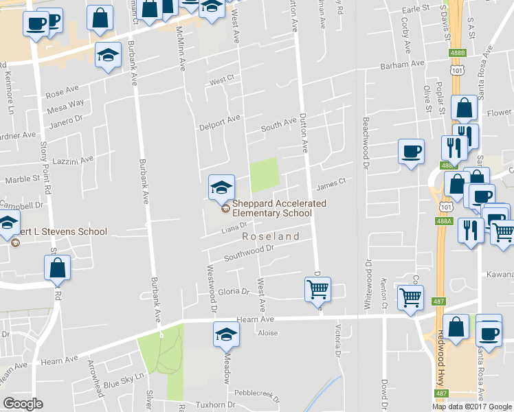 map of restaurants, bars, coffee shops, grocery stores, and more near 1820 West Avenue in Santa Rosa