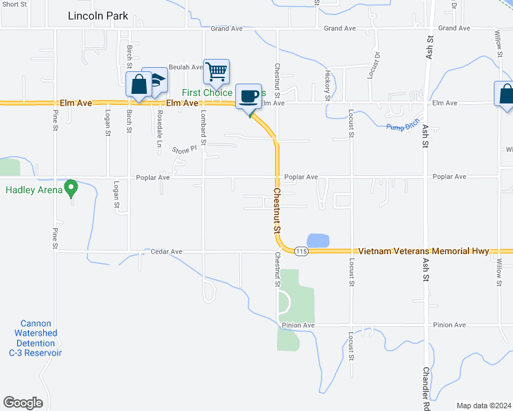 map of restaurants, bars, coffee shops, grocery stores, and more near 1625 Chestnut Street in Cañon City