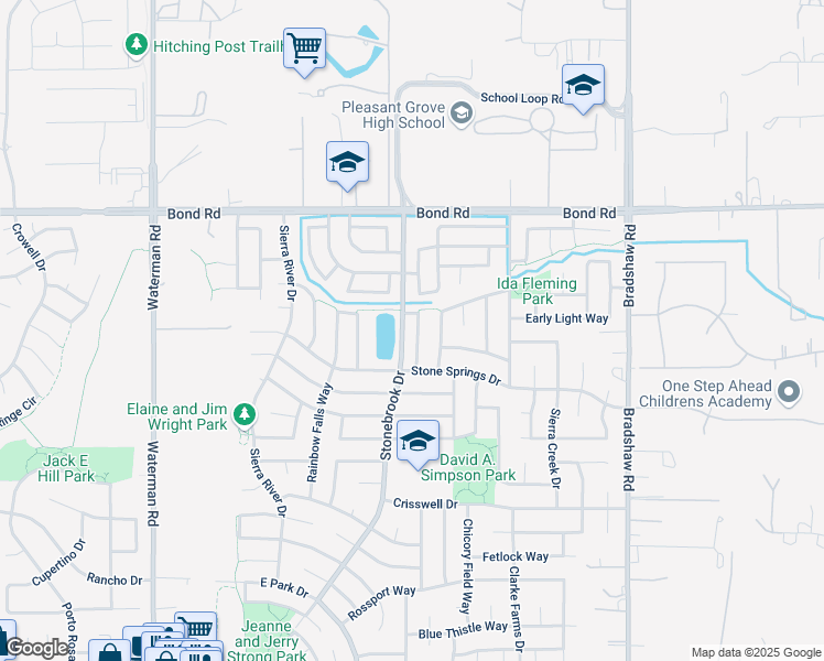map of restaurants, bars, coffee shops, grocery stores, and more near 9312 Winding Brook Way in Elk Grove