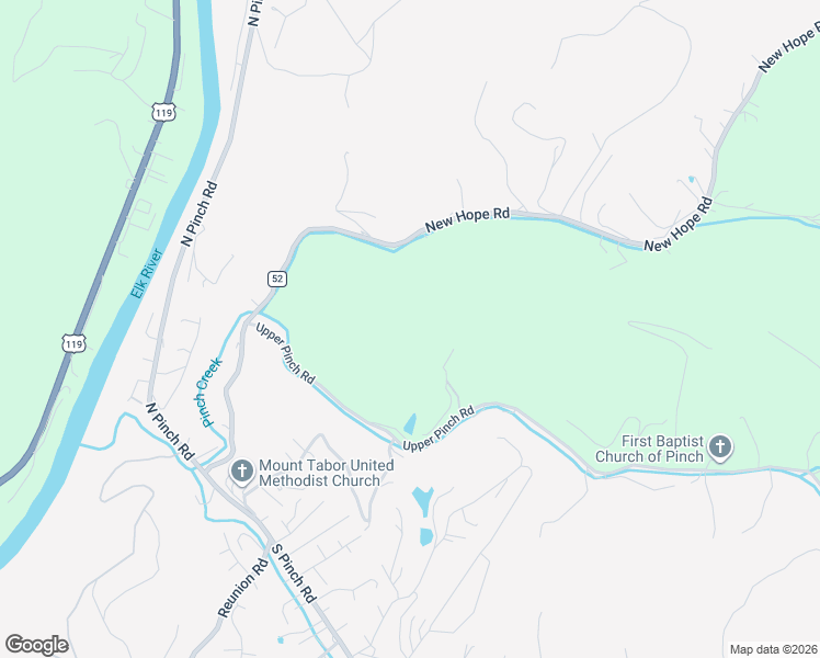 map of restaurants, bars, coffee shops, grocery stores, and more near 23 Upper Pinch Road in Elkview