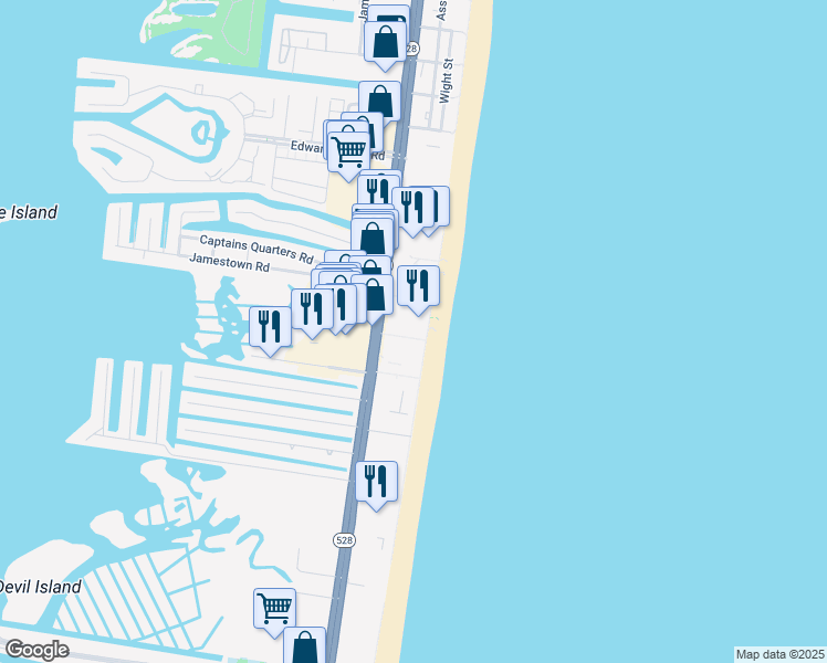 map of restaurants, bars, coffee shops, grocery stores, and more near 11400 Coastal Highway in Ocean City