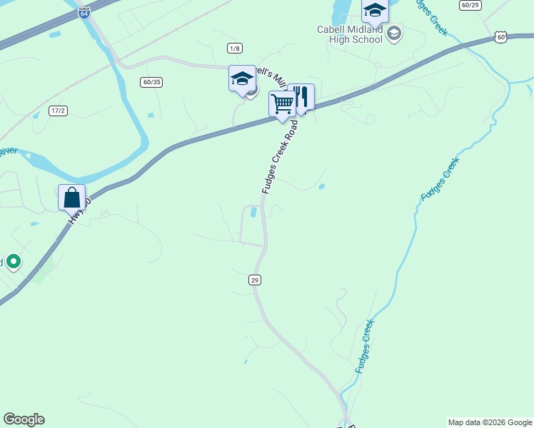 map of restaurants, bars, coffee shops, grocery stores, and more near 171-195 Fudges Creek Rd in Ona