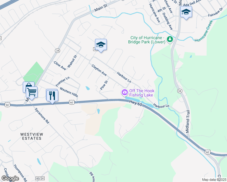 map of restaurants, bars, coffee shops, grocery stores, and more near 206 Elm Street in Hurricane