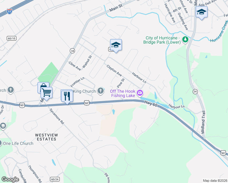 map of restaurants, bars, coffee shops, grocery stores, and more near 26 Pine Street in Hurricane
