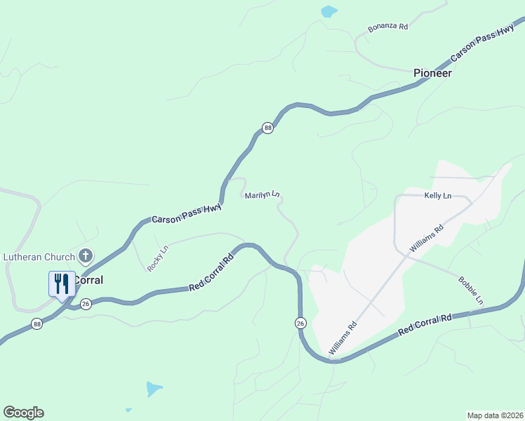 map of restaurants, bars, coffee shops, grocery stores, and more near 22901 Rocky Lane in Pioneer