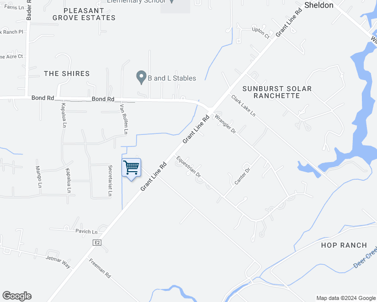 map of restaurants, bars, coffee shops, grocery stores, and more near 10147 Equestrian Drive in Elk Grove