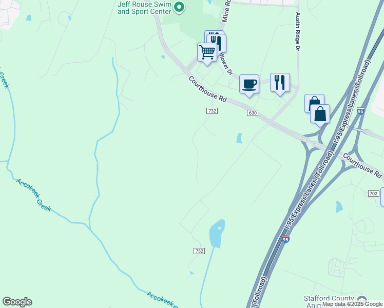map of restaurants, bars, coffee shops, grocery stores, and more near 84 Cedar Lane in Stafford