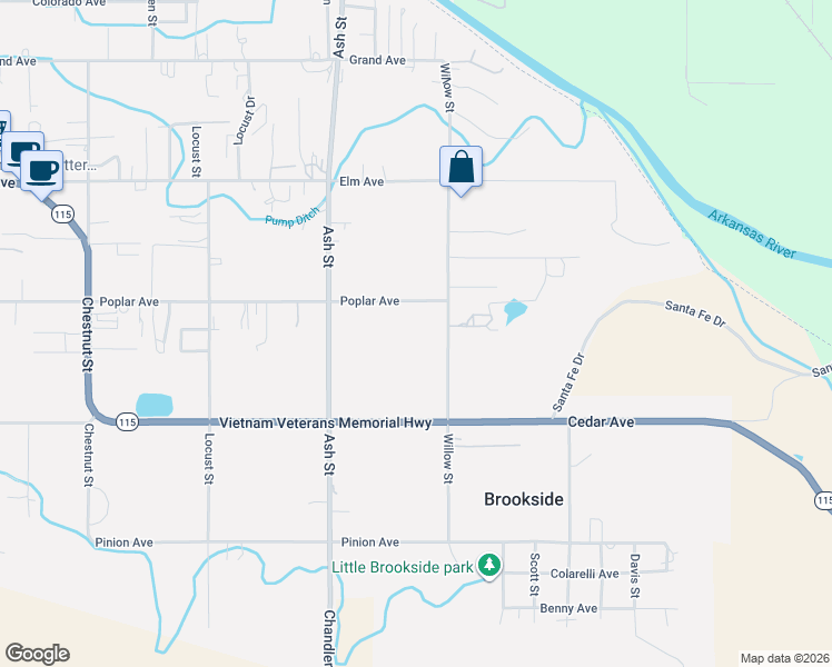 map of restaurants, bars, coffee shops, grocery stores, and more near 1834 Poplar Avenue in Cañon City