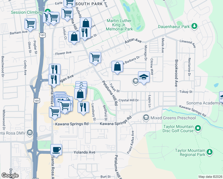 map of restaurants, bars, coffee shops, grocery stores, and more near 830 Breeze Way in Santa Rosa