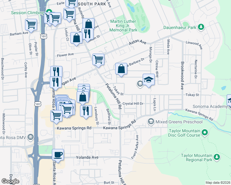 map of restaurants, bars, coffee shops, grocery stores, and more near 830 Breeze Way in Santa Rosa