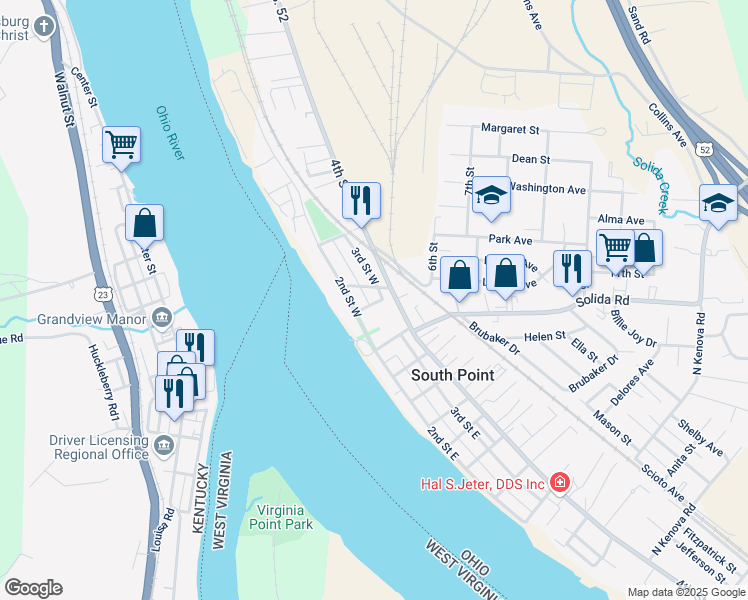 map of restaurants, bars, coffee shops, grocery stores, and more near 103 Davidson Street in South Point