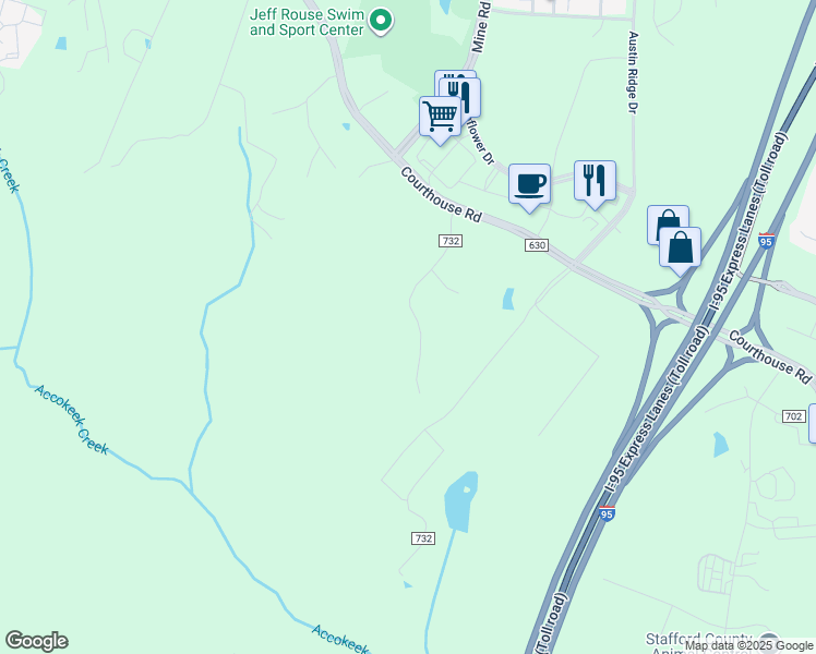 map of restaurants, bars, coffee shops, grocery stores, and more near 84 Cedar Lane in Stafford