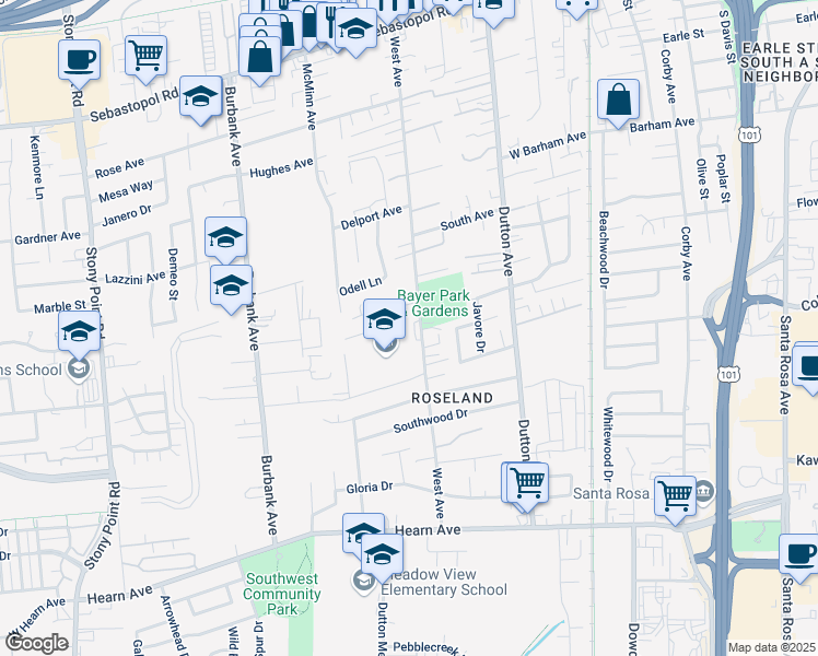 map of restaurants, bars, coffee shops, grocery stores, and more near 1777 West Avenue in Santa Rosa