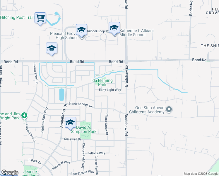 map of restaurants, bars, coffee shops, grocery stores, and more near 9644 Broad Stripes Way in Elk Grove