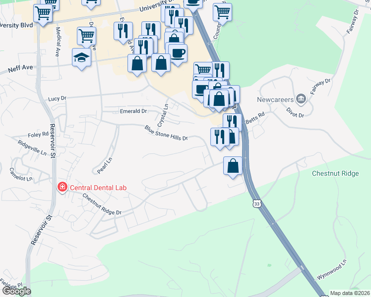 map of restaurants, bars, coffee shops, grocery stores, and more near 146 Blue Stone Hill Drive in Harrisonburg