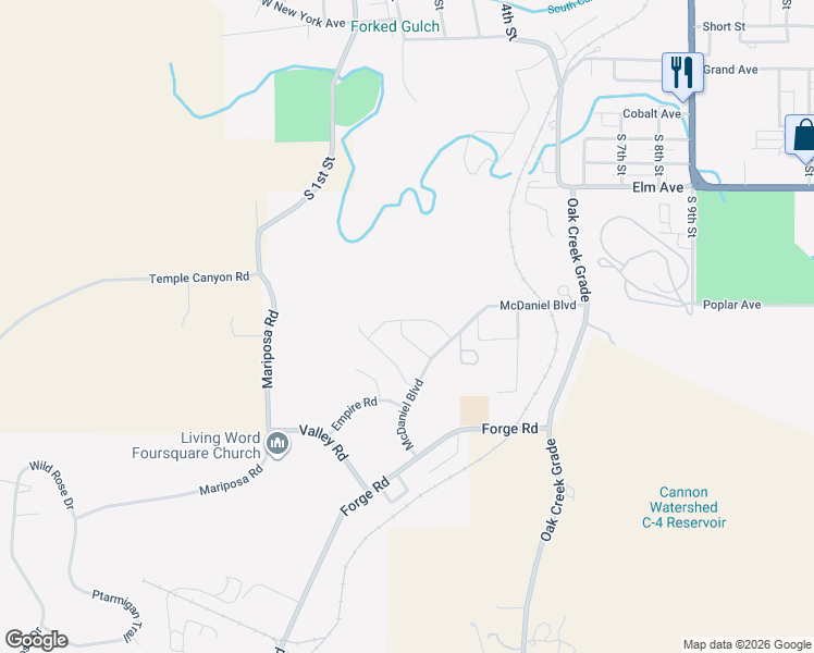 map of restaurants, bars, coffee shops, grocery stores, and more near Gold Canyon Rd in Cañon City