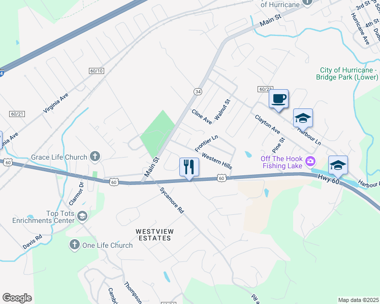 map of restaurants, bars, coffee shops, grocery stores, and more near 14-16 Cactus Lane in Hurricane