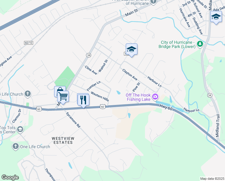 map of restaurants, bars, coffee shops, grocery stores, and more near 227 Frontier Ln in Hurricane