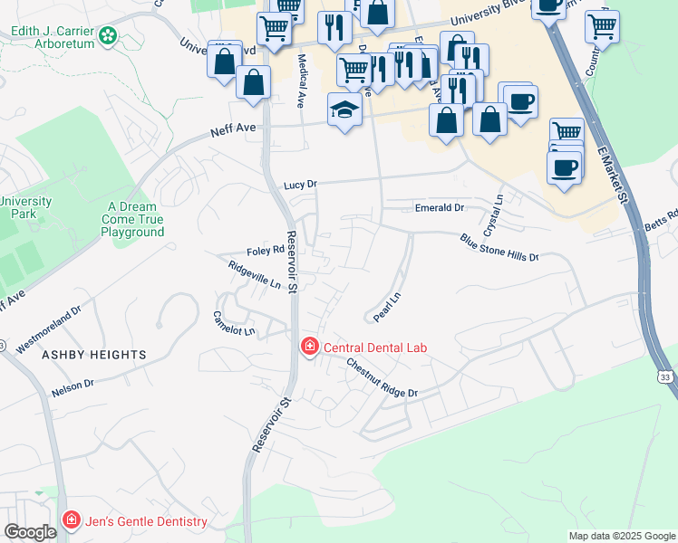 map of restaurants, bars, coffee shops, grocery stores, and more near 344 Sapphire Drive in Harrisonburg