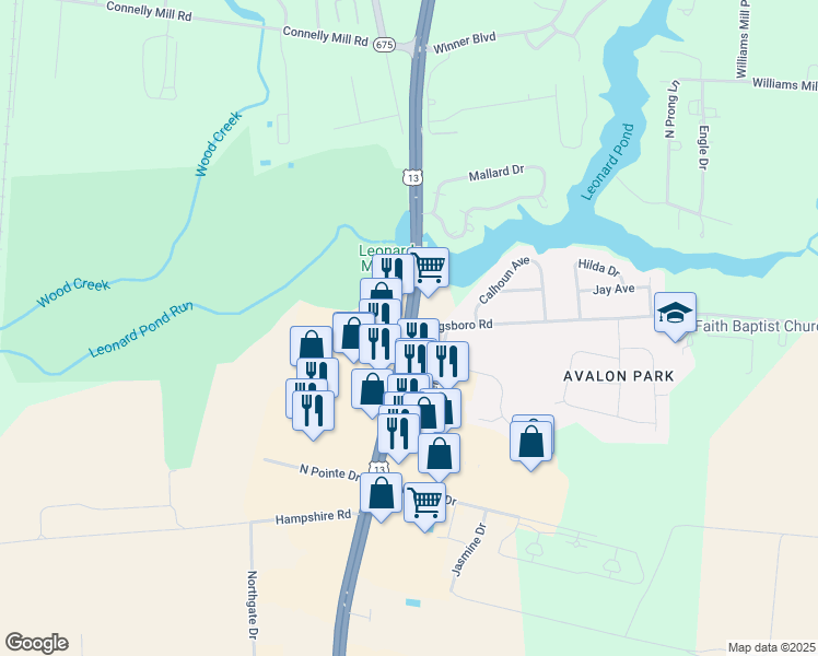 map of restaurants, bars, coffee shops, grocery stores, and more near Dagsboro Road in Salisbury