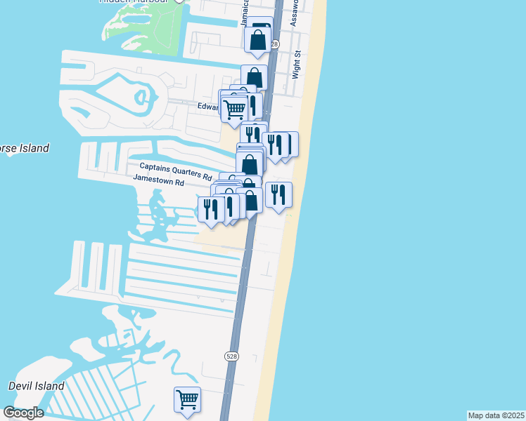 map of restaurants, bars, coffee shops, grocery stores, and more near 11500 Coastal Highway in Ocean City