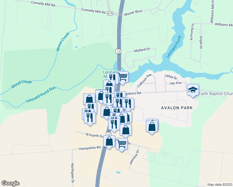 map of restaurants, bars, coffee shops, grocery stores, and more near Dagsboro Road in Salisbury