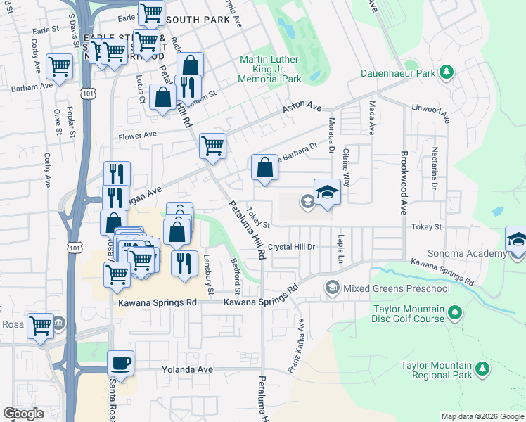 map of restaurants, bars, coffee shops, grocery stores, and more near 830 Breeze Way in Santa Rosa