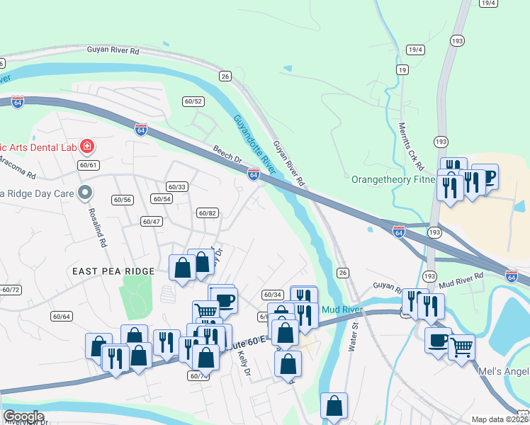 map of restaurants, bars, coffee shops, grocery stores, and more near 44 Garden Park Dr in Huntington