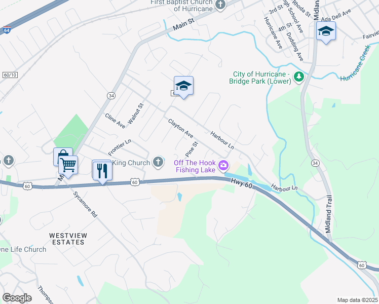 map of restaurants, bars, coffee shops, grocery stores, and more near 116 Pine Street in Hurricane