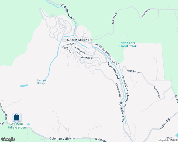 map of restaurants, bars, coffee shops, grocery stores, and more near 39 Gilson Road in Camp Meeker