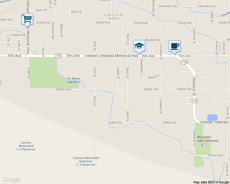 map of restaurants, bars, coffee shops, grocery stores, and more near 1334 Poplar Avenue in Cañon City