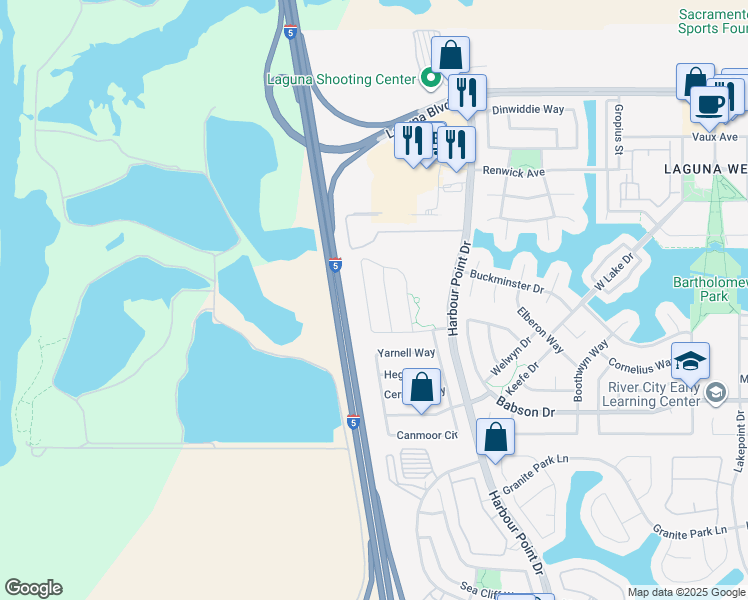 map of restaurants, bars, coffee shops, grocery stores, and more near 2021 Bastona Drive in Elk Grove