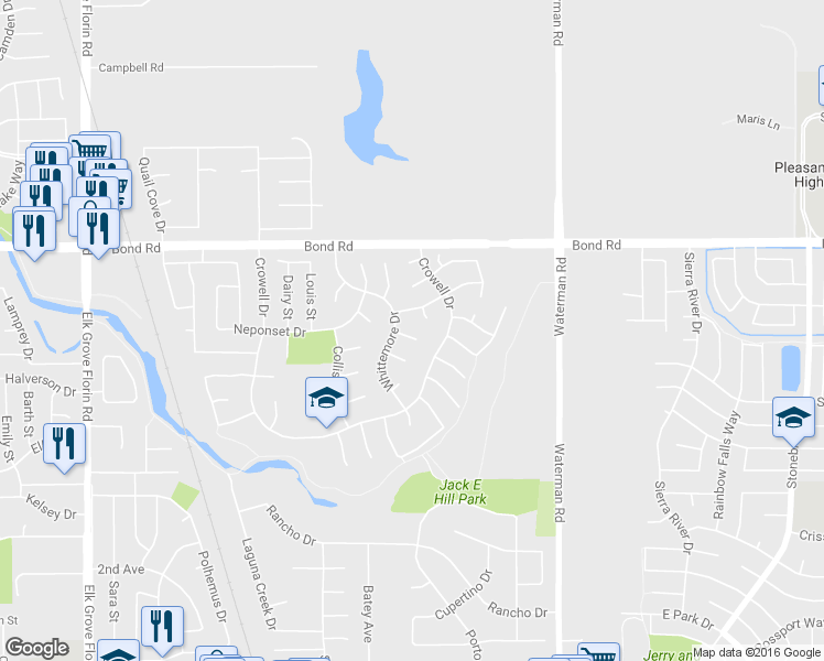 map of restaurants, bars, coffee shops, grocery stores, and more near 9169 Kneeland Court in Elk Grove