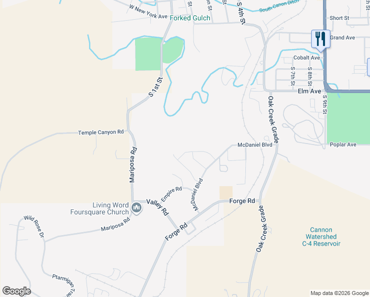 map of restaurants, bars, coffee shops, grocery stores, and more near Gold Canyon Rd in Cañon City