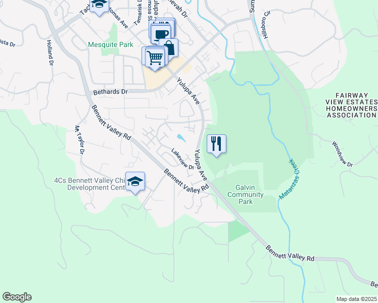 map of restaurants, bars, coffee shops, grocery stores, and more near 2728 Lakeview Drive in Santa Rosa