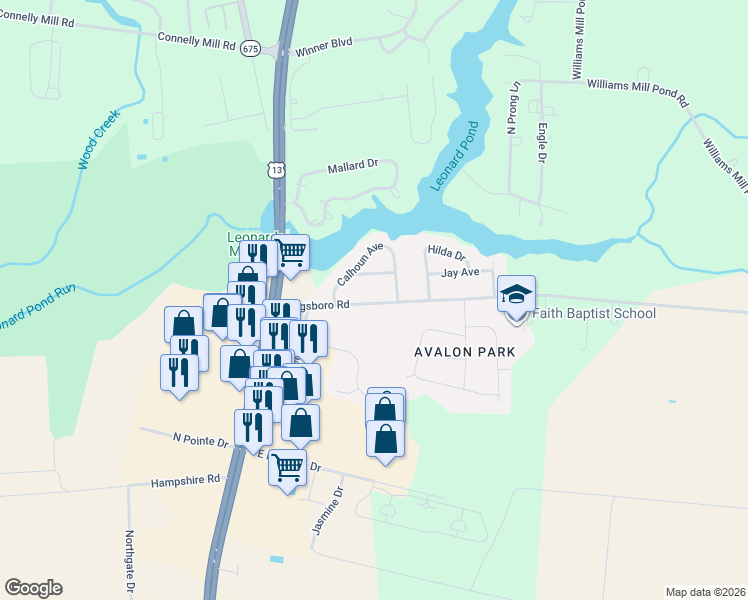 map of restaurants, bars, coffee shops, grocery stores, and more near 30312 Dagsboro Road in Salisbury
