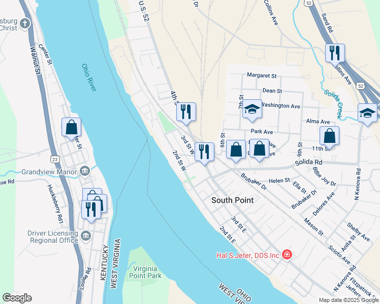 map of restaurants, bars, coffee shops, grocery stores, and more near 103 Davidson Street in South Point