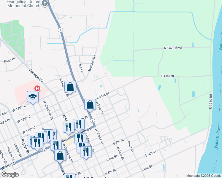 map of restaurants, bars, coffee shops, grocery stores, and more near 500-516 East 11th Street in Mount Carmel