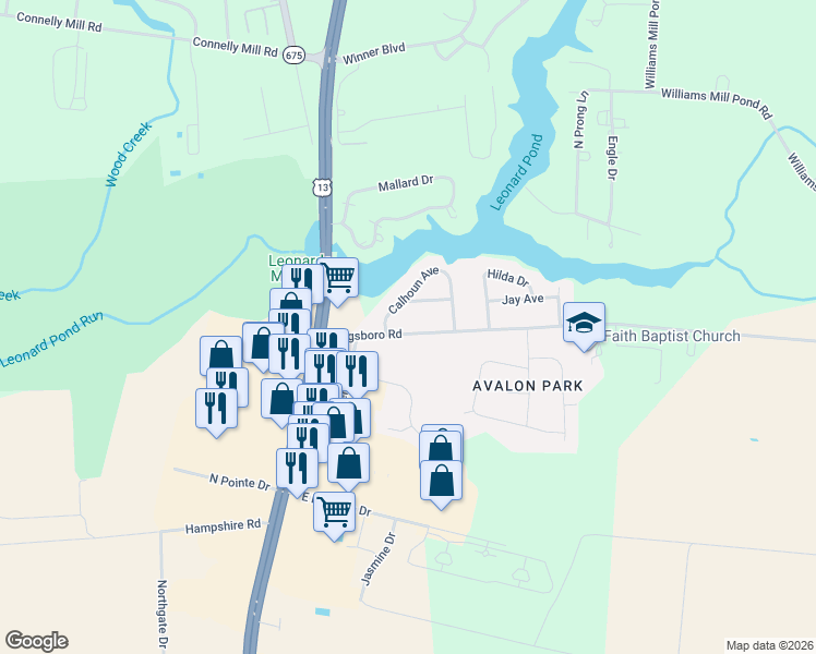 map of restaurants, bars, coffee shops, grocery stores, and more near 30312 Dagsboro Road in Salisbury