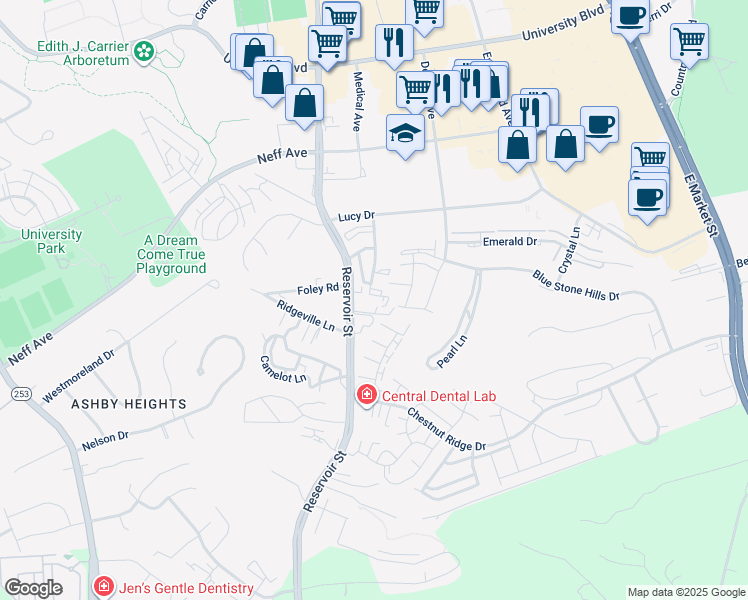 map of restaurants, bars, coffee shops, grocery stores, and more near 2312 Purple and Gold Way in Harrisonburg