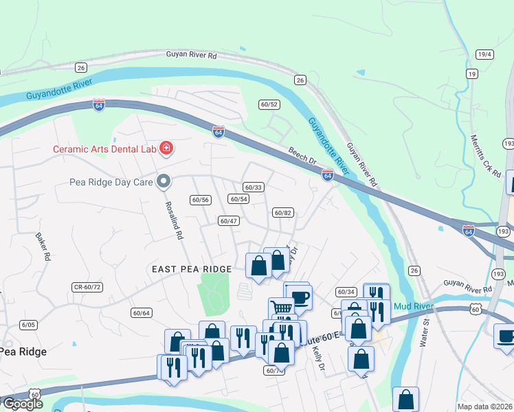 map of restaurants, bars, coffee shops, grocery stores, and more near 1 Springwood Dr in Huntington