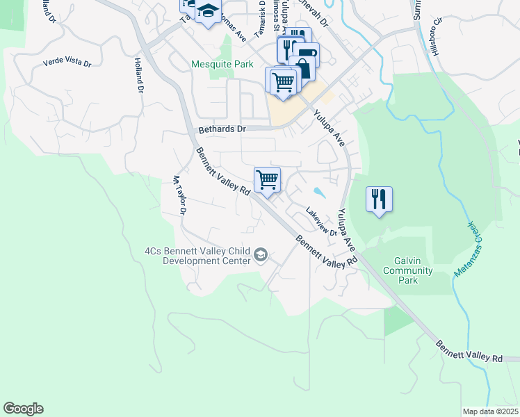 map of restaurants, bars, coffee shops, grocery stores, and more near 4450 Bennett Valley Road in Santa Rosa